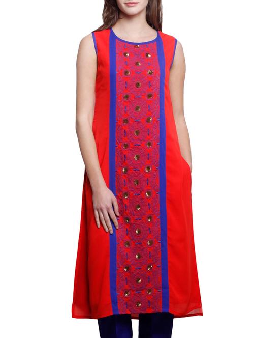 red georgette straight kurta - 12815441 - Very Small Image - 1