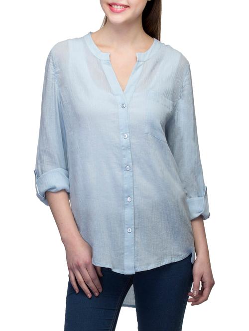 light blue cotton high low shirt - 12815788 - Very Small Image - 1