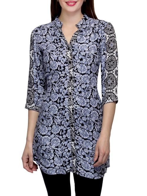 black viscose floral tunic - 12817365 - Very Small Image - 1