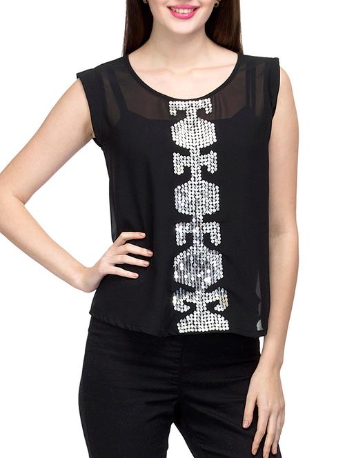 scoop neck sequined sheer top - 12817492 - Very Small Image - 1