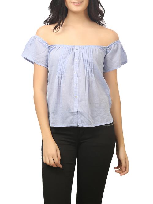 blue cotton off shoulder top - 12817925 - Very Small Image - 1