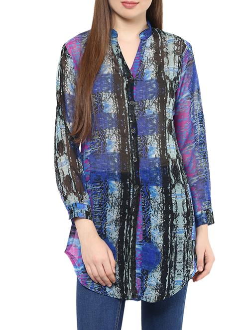 multicolored printed georgette regular shirt - 12818153 - Very Small Image - 1