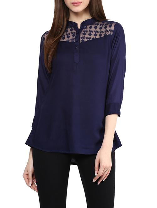 navy blue rayon regular tunic - 12818163 - Very Small Image - 1
