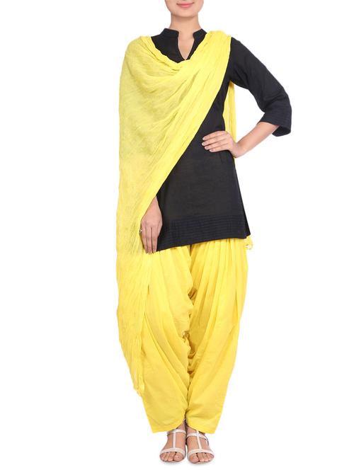 yellow cotton salwar with dupatta - 12819281 - Very Small Image - 1
