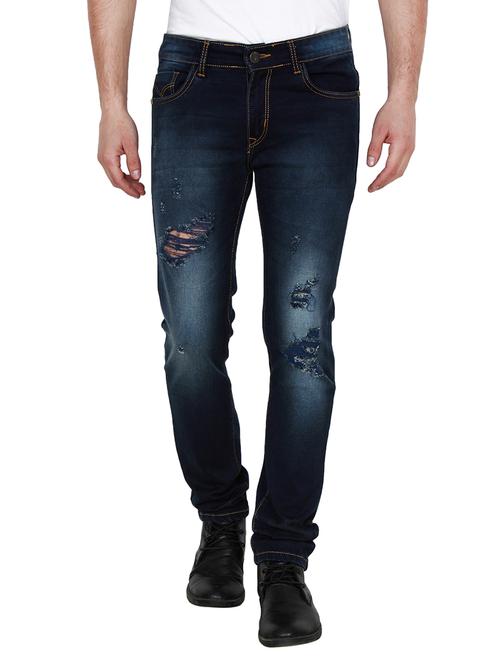 navy blue cotton ripped jeans - 12820553 - Very Small Image - 1