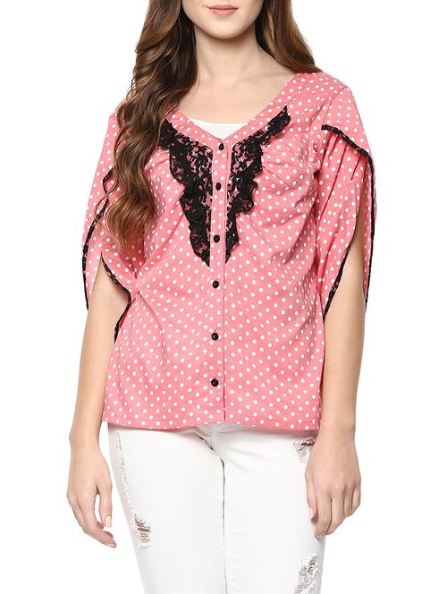 pink polka dots printed cotton regular shirt - 12821637 - Very Small Image - 1