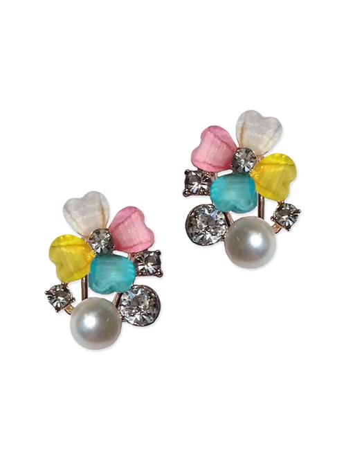 multicolour floral design faux rhinestones and pearl stud earrings - 12821718 - Very Small Image - 1