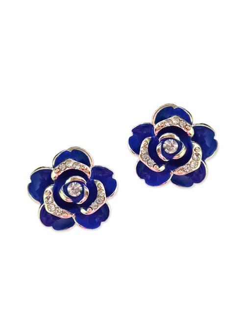 trendy blue colour floral design rhinestones stud earrings - 12821738 - Very Small Image - 1