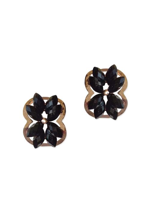 shining black colour floral design stud earrings - 12821742 - Very Small Image - 1