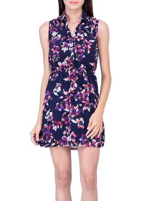 navy blue floral printed dress - 12823360 - Very Small Image - 1
