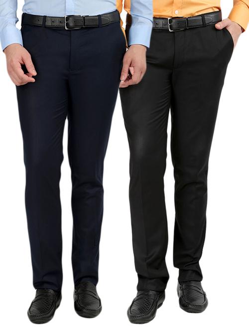 black and blue set of 2 flat front trousers formal trouser - 12823769 - Very Small Image - 1