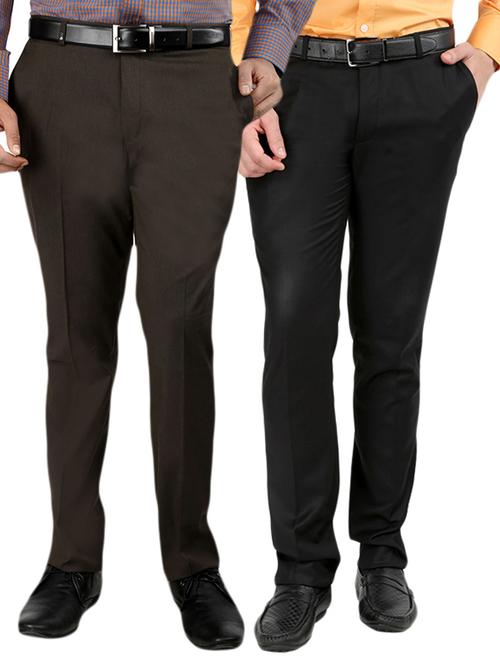 black set of 2 polyester flat front trousers formal trouser - 12823770 - Very Small Image - 1