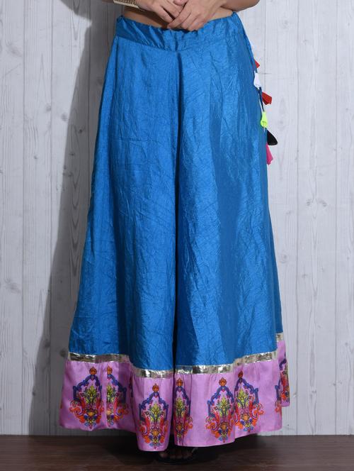sky blue printed flared silk skirt - 1282496 - Very Small Image - 1