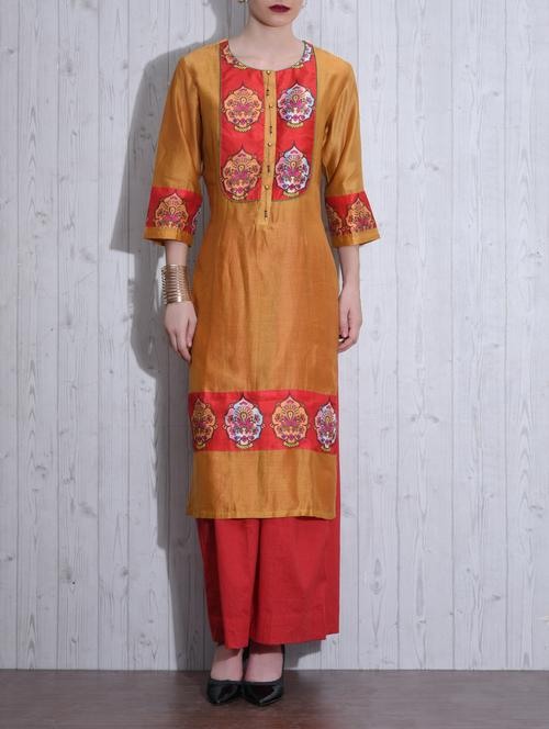 tan and red printed suit set - 1282528 - Very Small Image - 1