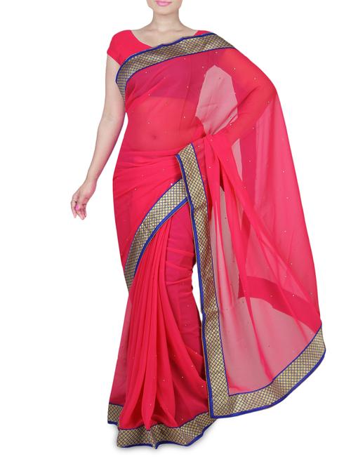 Pink embroidered georgette saree - 1282650 - Very Small Image - 1