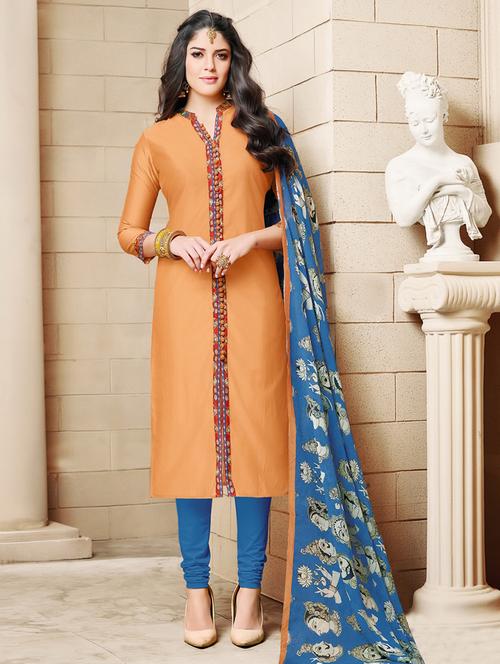 yellow cotton blend unstitched suit - 12827947 - Very Small Image - 1
