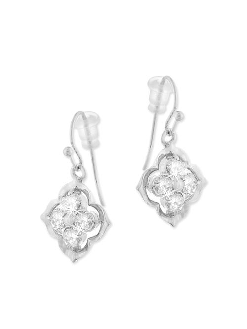rhodium plated flower shape drop earrings - 12828097 - Very Small Image - 1