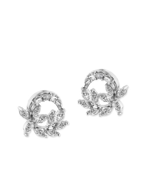 rhodium plated leaf shaped studs earrings - 12828130 - Very Small Image - 1