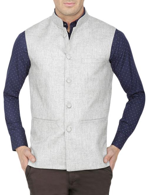 silver polyester blend nehru jacket - 12828379 - Very Small Image - 1