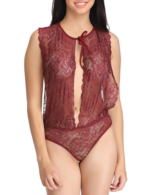 maroon lace babydoll - 12832974 - Very Small Image - 1