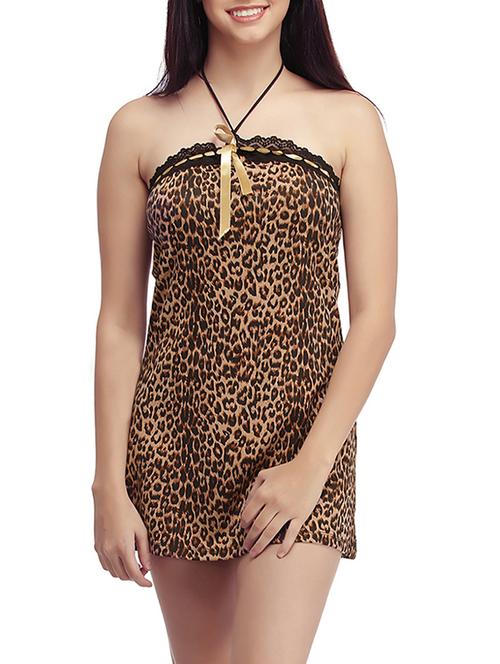 brown animal printed nylon babydoll - 12832983 - Very Small Image - 1