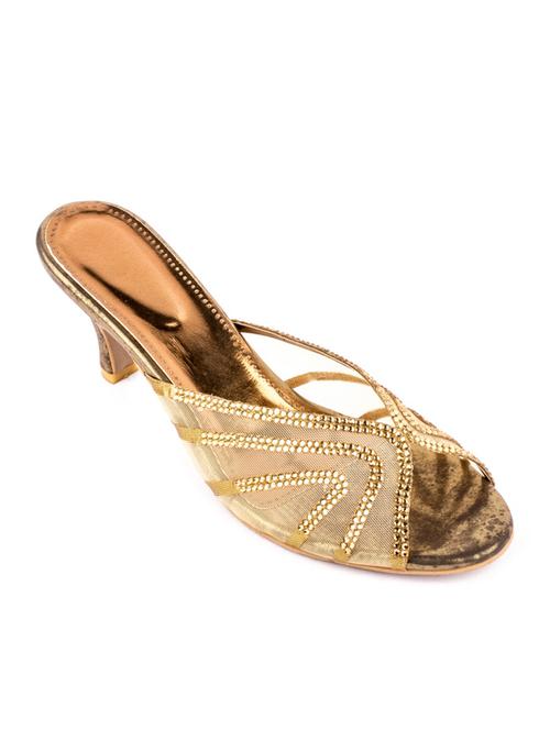 gold leatherette slip on sandals - 12834559 - Very Small Image - 1