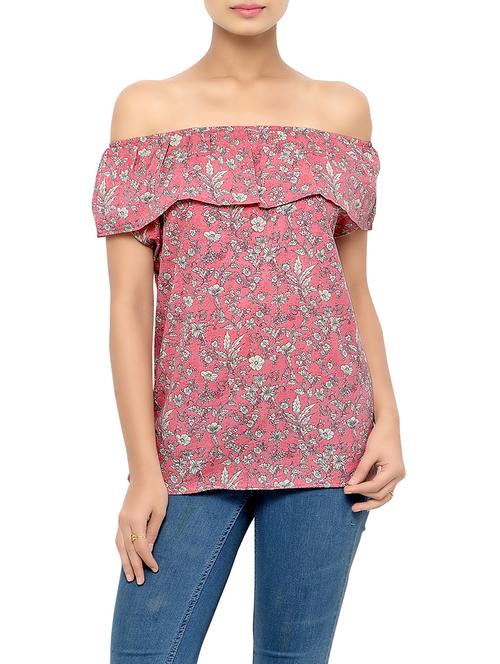 pink floral printed crepe top - 12835483 - Very Small Image - 1