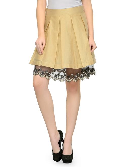 yellow georgette pleated skirt - 12835554 - Very Small Image - 1