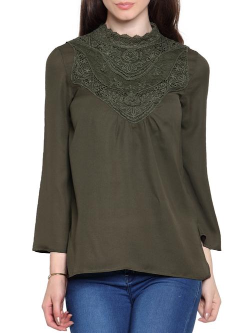 dark green georgette regular top - 12836429 - Very Small Image - 1