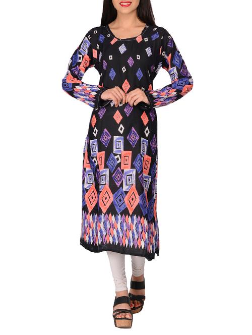 black rayon printed unstitched kurta - 12836471 - Very Small Image - 1