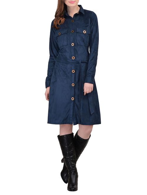 dark blue woollen shirt dress - 12838896 - Very Small Image - 1