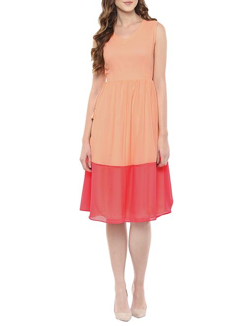 orange georgette fit & flare dress - 12839343 - Very Small Image - 1