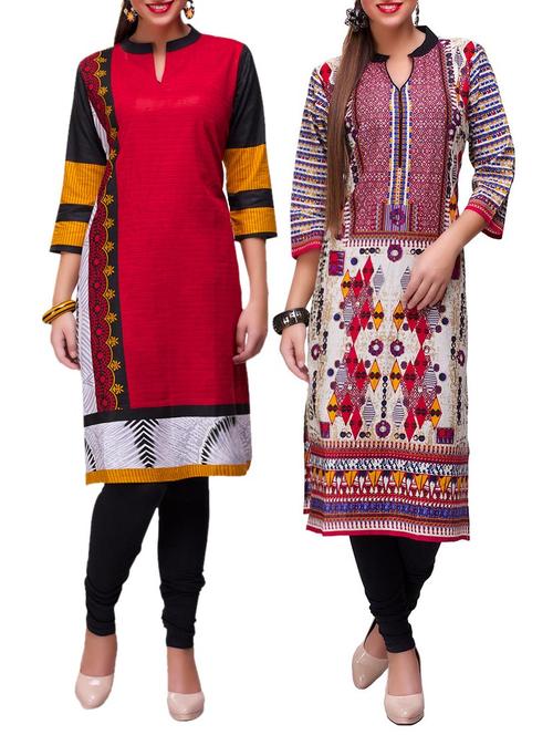 multi colored cotton straight kurta - 12840185 - Very Small Image - 1