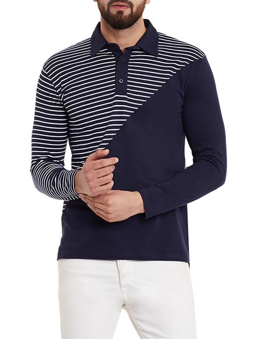 dark blue cotton striped t-shirt - 12840431 - Very Small Image - 1