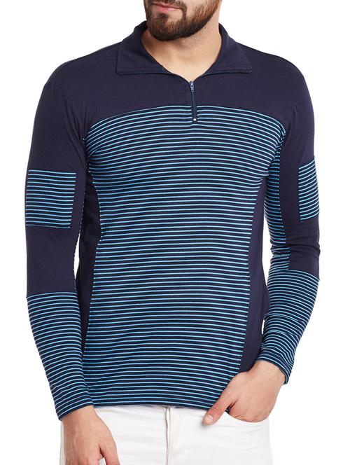 dark blue cotton blend striped t-shirt - 12840447 - Very Small Image - 1