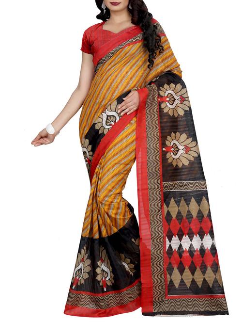 multi colored cotton silk printed half and half saree with blouse - 12841621 - Very Small Image - 1