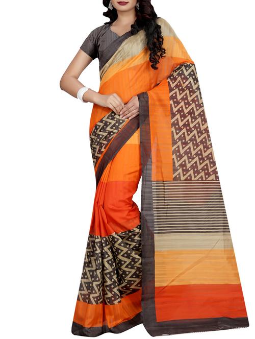 women's printed multi colored saree with blouse - 12841628 - Very Small Image - 1