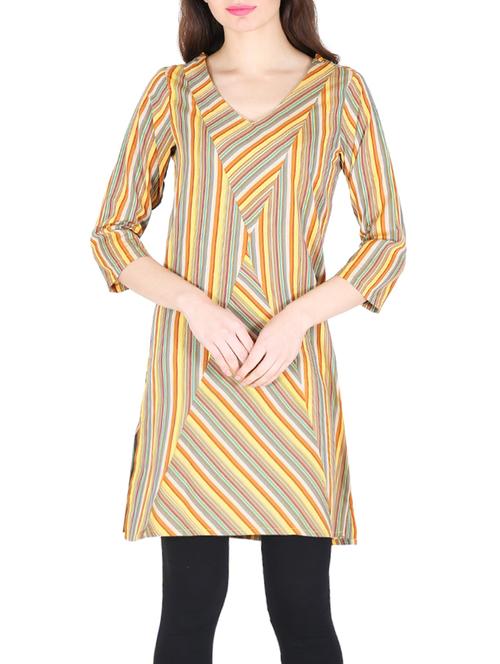 orange striped cotton kurti - 12841862 - Very Small Image - 1