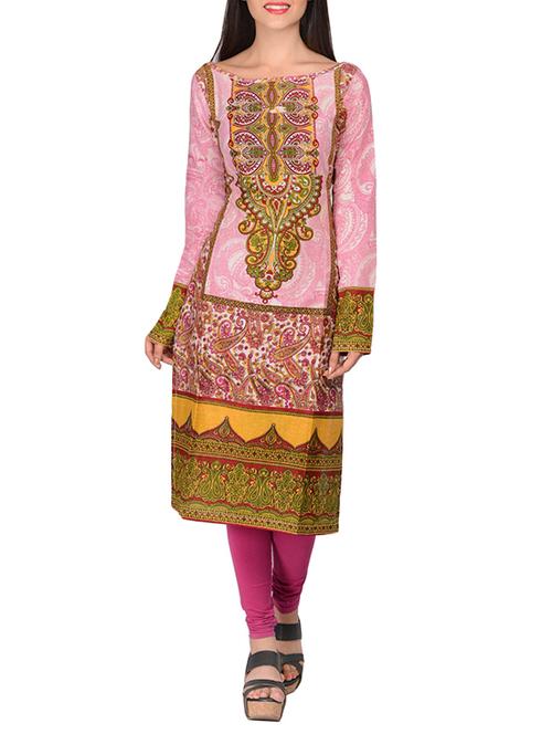 pink cotton printed unstitched kurta - 12842135 - Very Small Image - 1