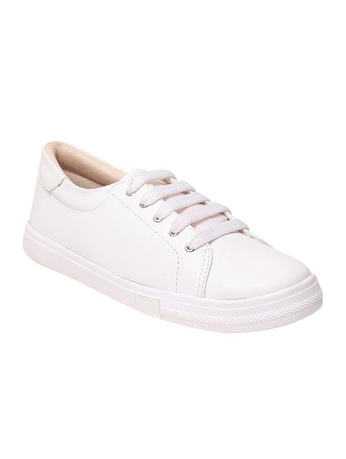 white leatherette laceup sneakers - 12845263 - Very Small Image - 1