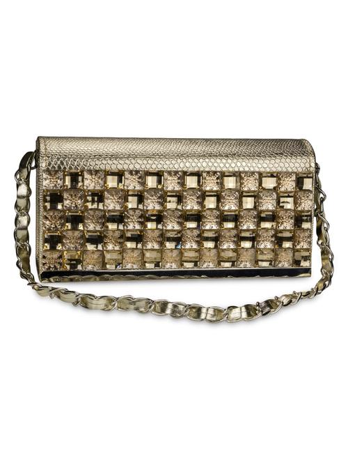 gold leatherette stone worked clutch - 1284578 - Very Small Image - 1