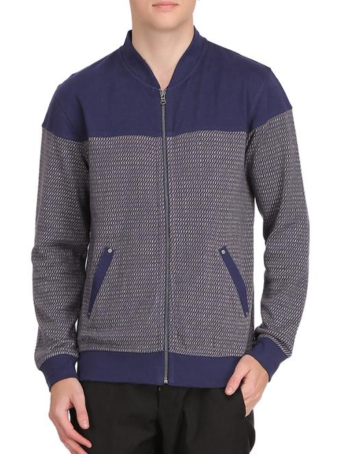 navy blue terry rayon casual jacket - 12846541 - Very Small Image - 1