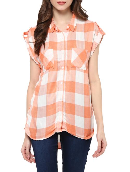 orange checkered cotton regular shirt - 12846865 - Very Small Image - 1