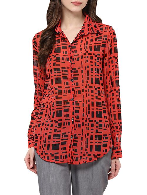 red printed georgette regular shirt - 12846875 - Very Small Image - 1