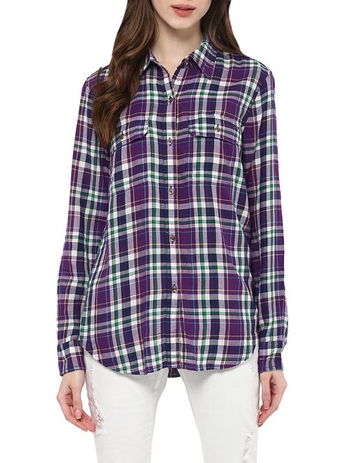 purple checkered cotton regular shirt - 12846881 - Very Small Image - 1