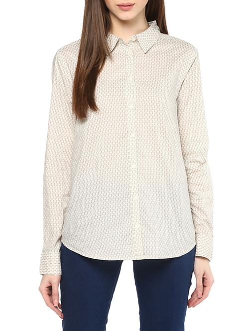 cream printed cotton regular shirt - 12846909 - Very Small Image - 1