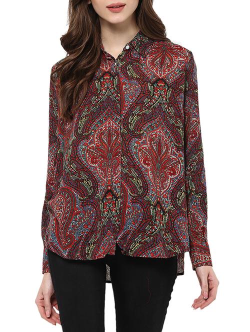 maroon printed cotton regular shirt - 12846921 - Very Small Image - 1