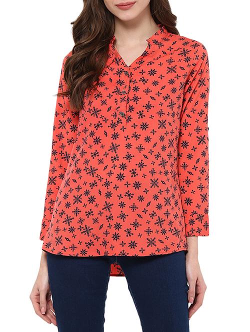 orange printed crepe regular shirt - 12846927 - Very Small Image - 1