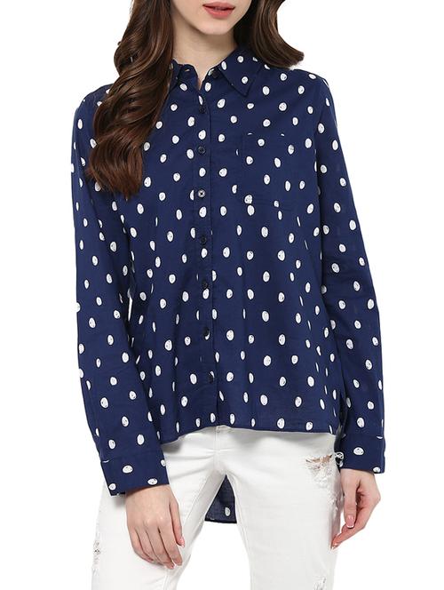 navy blue printed crepe regular shirt - 12846928 - Very Small Image - 1
