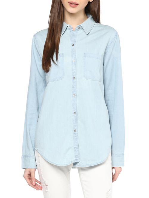 light blue denim regular shirt - 12846936 - Very Small Image - 1